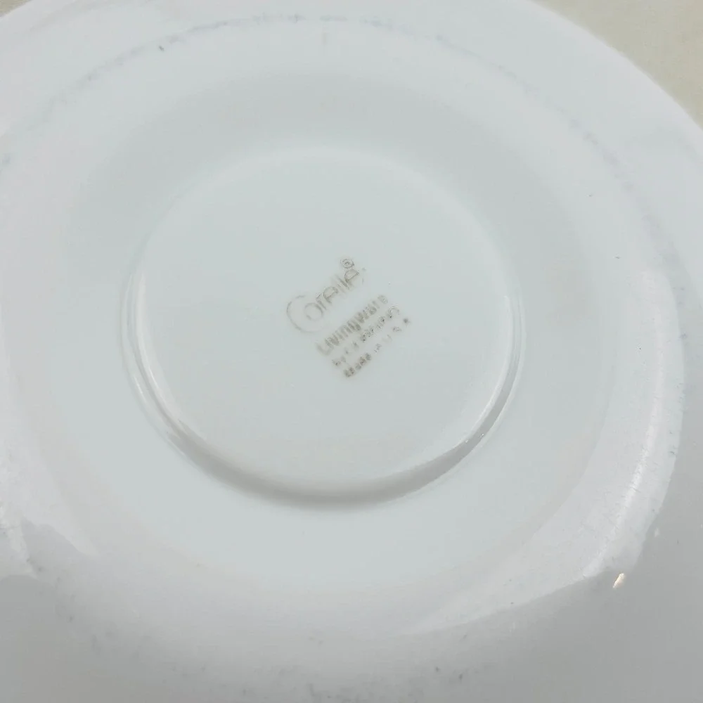 Corelle Snowflake Blue 6 Flat Cup & Saucer Sets White Ring Handle Vintage‎